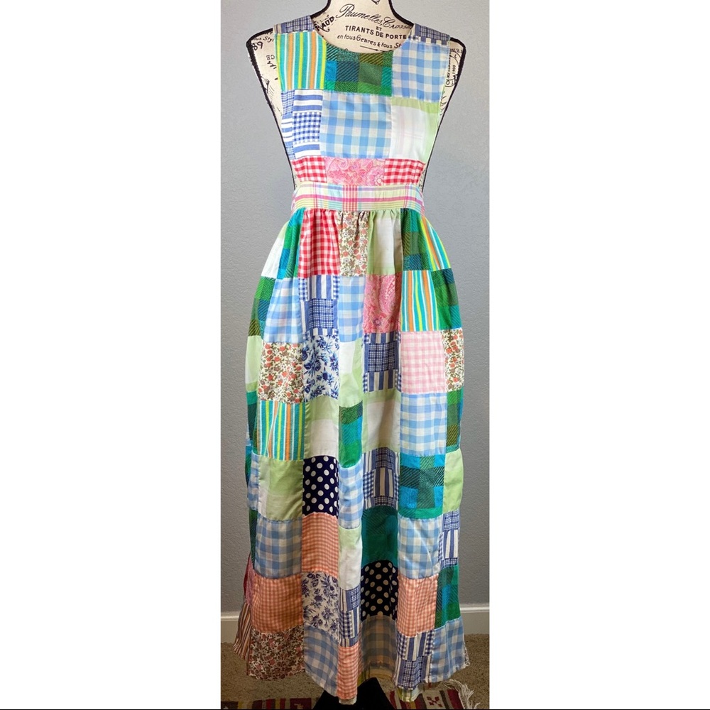 Vintage 70’s Pinafore Reversible Patchwork Apron, ONE SIZE - Picture 5 of 7
